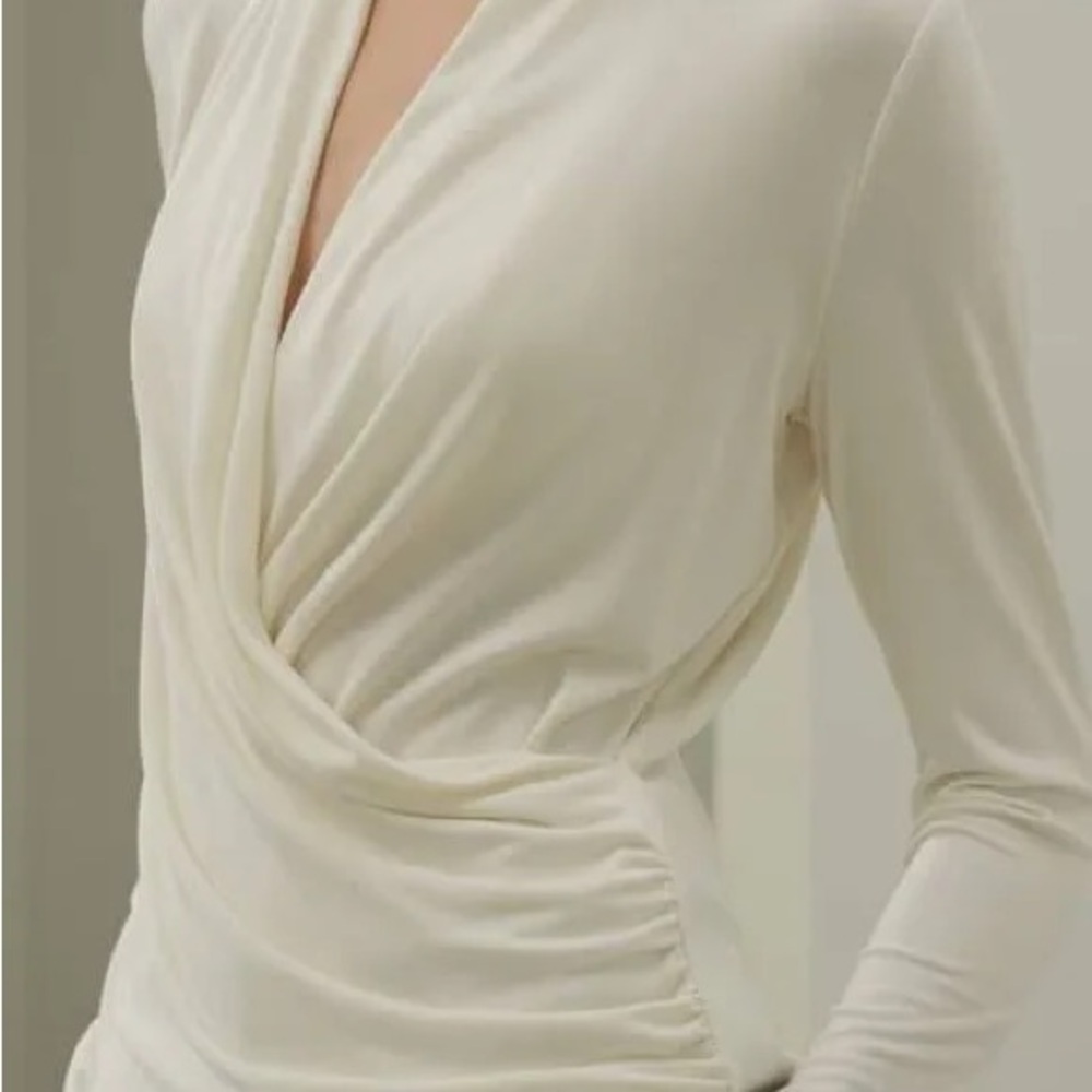 Covington Petite Winter White Faux Wrap Top